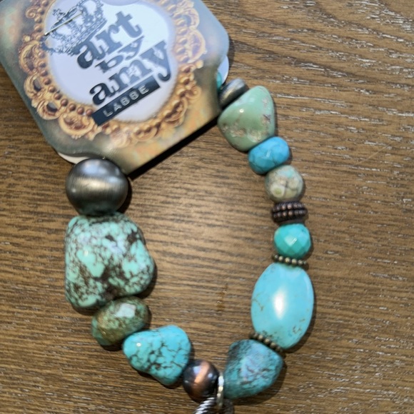 Art by Amy turquoise and deer skin chunky bracelet. NWT. - Picture 2 of 2